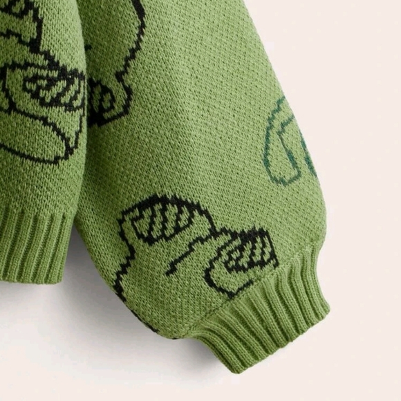 Cartoon Bear Pattern Drop Shoulder Sweater Blouse - Picture 4 of 5